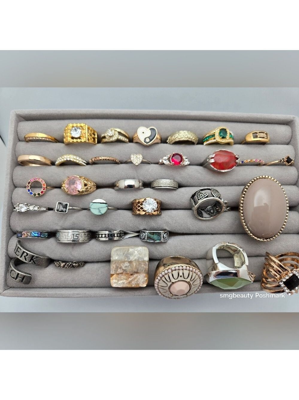 Lot of 35 Assorted Rings Mixed Sizes & Colors Fashion Jewelry